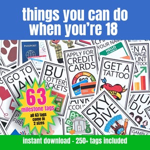 18th Birthday Party Gift Tags, Things You Can Do When You're 18, Milestone Birthday Activity Tags, 18 Things Printable Surprise Party Cards