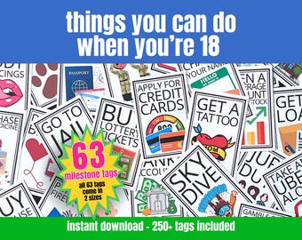 18th Birthday Party Gift Tags, Things You Can Do When You're 18, Milestone Birthday Activity Tags, 18 Things Printable Surprise Party Cards