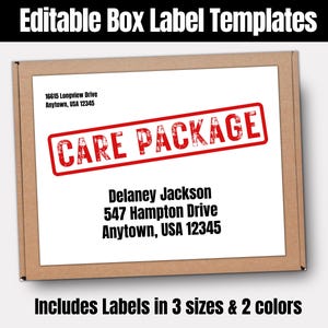 Editable Box Label Template, Custom Mailing Address Label, Friend Care Package Gift, Kids Package or School Gift Box, Custom Shipping Label