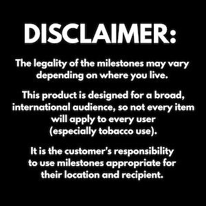 Puede incluir: Fondo negro con texto blanco. El texto dice: "DESCARGO DE RESPONSABILIDAD: La legalidad de los hitos puede variar seg&uacute;n d&oacute;nde vivas... Este producto est&aacute; dise&ntilde;ado para un p&uacute;blico internacional..."