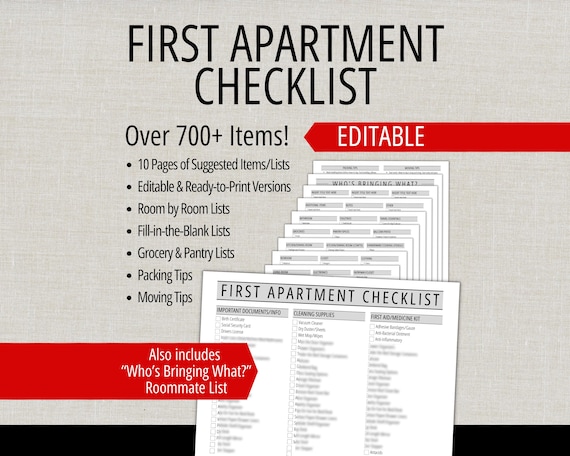 First Apartment Checklist Printable, Apartment Essentials Packing Planner, First Home Packing List, New House Moving Checklist for Packing