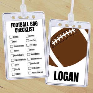 Insertion d'étiquette de sac de football modifiable, étiquette personnalisée pour la liste de contrôle de l'équipement de football, étiquette de sac à dos de sport pour écoles et clubs, liste de colisage de football