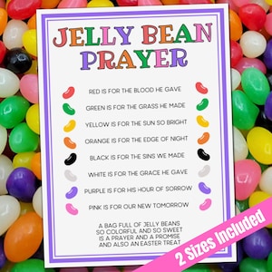 Poème de prière Jelly Bean imprimable, étiquettes pour cadeaux religieux, panier de Pâques, cadeau de Pâques, collation, carte de prière d'école ou d'église