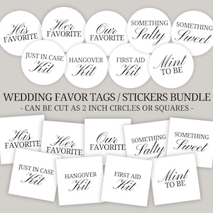 Printable DIY Wedding Favor Bundle, Unique Wedding Favor Treat Bag Tags, Hotel Welcome Bag Idea, Treat Bag Stickers, His Her Favorite Label