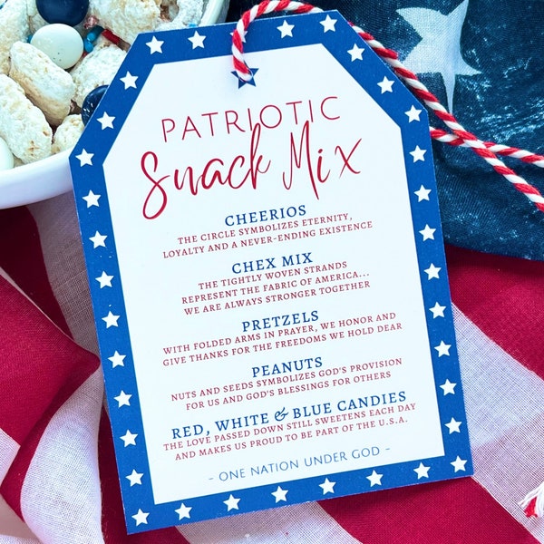 Patriotic Snack Mix Tags, Party Favor Cards for Army Navy Air Force or Marine Homecoming Graduation Retirement, American or Military event