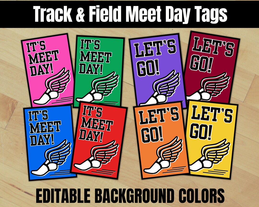 Editable Track & Field Meet Day Tags, Track Treat Bag Tags, Tournament Good Luck Party Favor