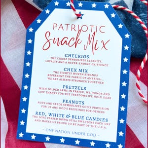 Étiquettes-cadeau patriotiques de mélange de casse-croûte, cadeau de jour de l'indépendance ou de jour des anciens combattants, étiquette de sac de cadeaux de drapeau américain rouge blanc et bleu pour le 4 juillet