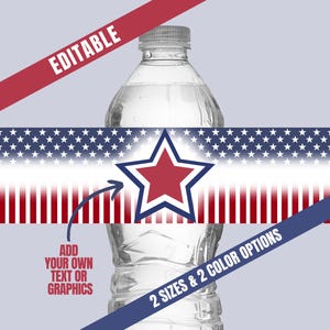 Patriotic American Flag Water Bottle Labels, Republican Democrat, USA Election Campaign, July 4th Veterans Day Memorial Day Party Favors