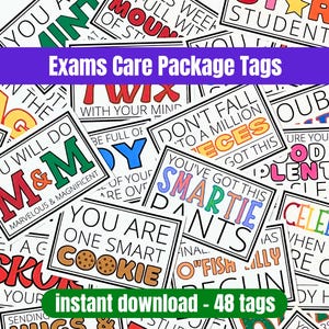Exams Care Package Tags, Printable Gift Tags for Students, Final Exams Care Package Kit, Exam Week Test Taking Survival Kit Goodie Bag Tags