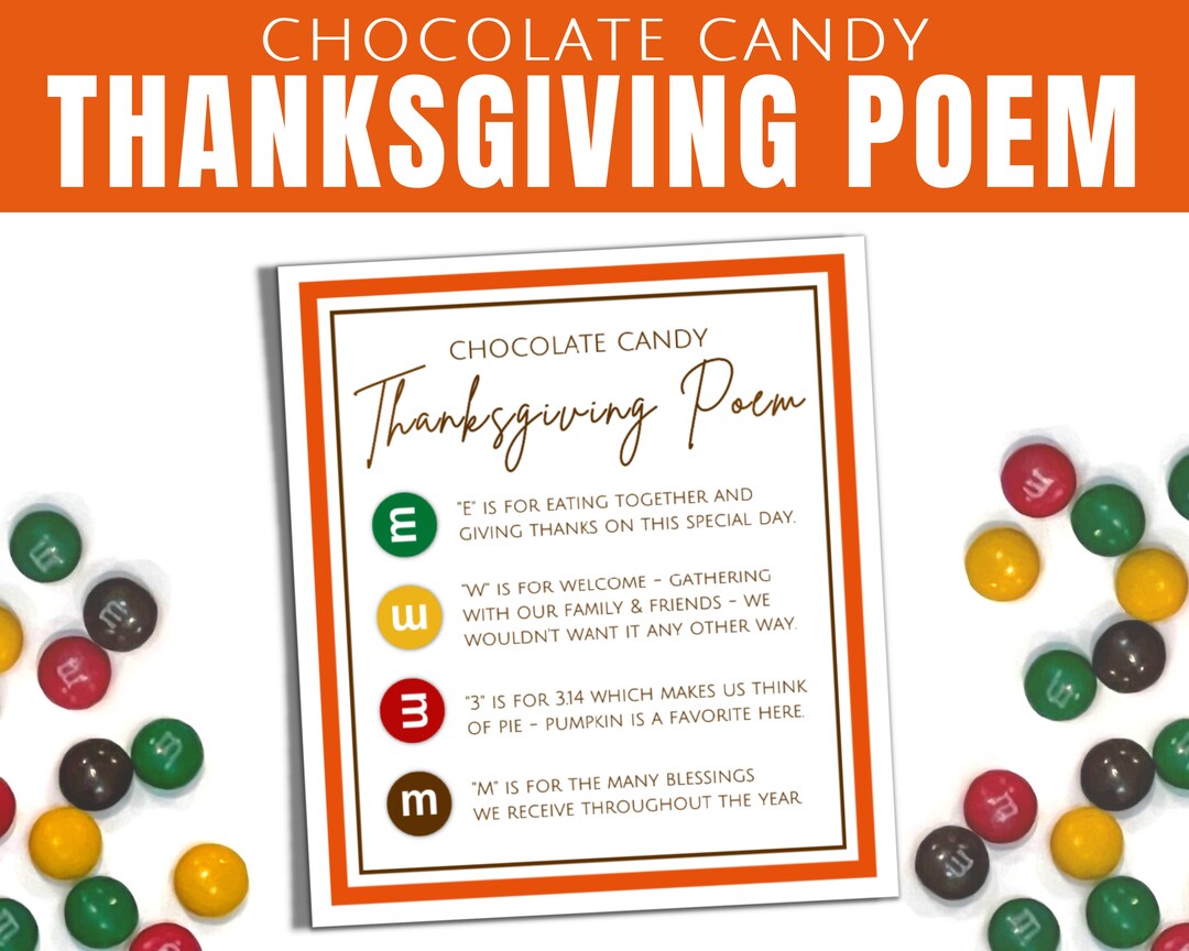 M&amp;M Thanksgiving Poem Tag Friendsgiving Treat Card Printable - Etsy