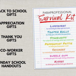 Paraprofessional Survival Kit Tag, Wertschätzung Geschenkanhänger, Goodie Bag Tag für Partygeschenke, Danke Geschenk, Leckerli Tasche bedruckte Gunstanhänger Bild 7
