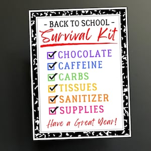 Étiquettes cadeaux pour kit de survie pour la rentrée scolaire, appréciation du personnel enseignant, idée cadeau de bienvenue ou de prise de force pour le 1er jour, sac cadeau