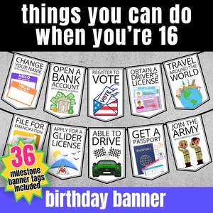 16.Geburtstagsbanner, Dinge, die Sie tun können, wenn Sie 16 sind, Geschenkidee zum 16