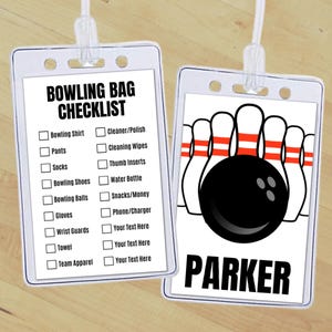 Insertion d'étiquette de sac de bowling modifiable, étiquette de nom de liste de matériel de bowling personnalisée, étiquette de sac à dos de sport d'école et de club Liste de colisage de bowling