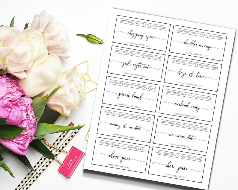 Mother's Day Coupons Printable Cards DIY Coupon Book | Etsy