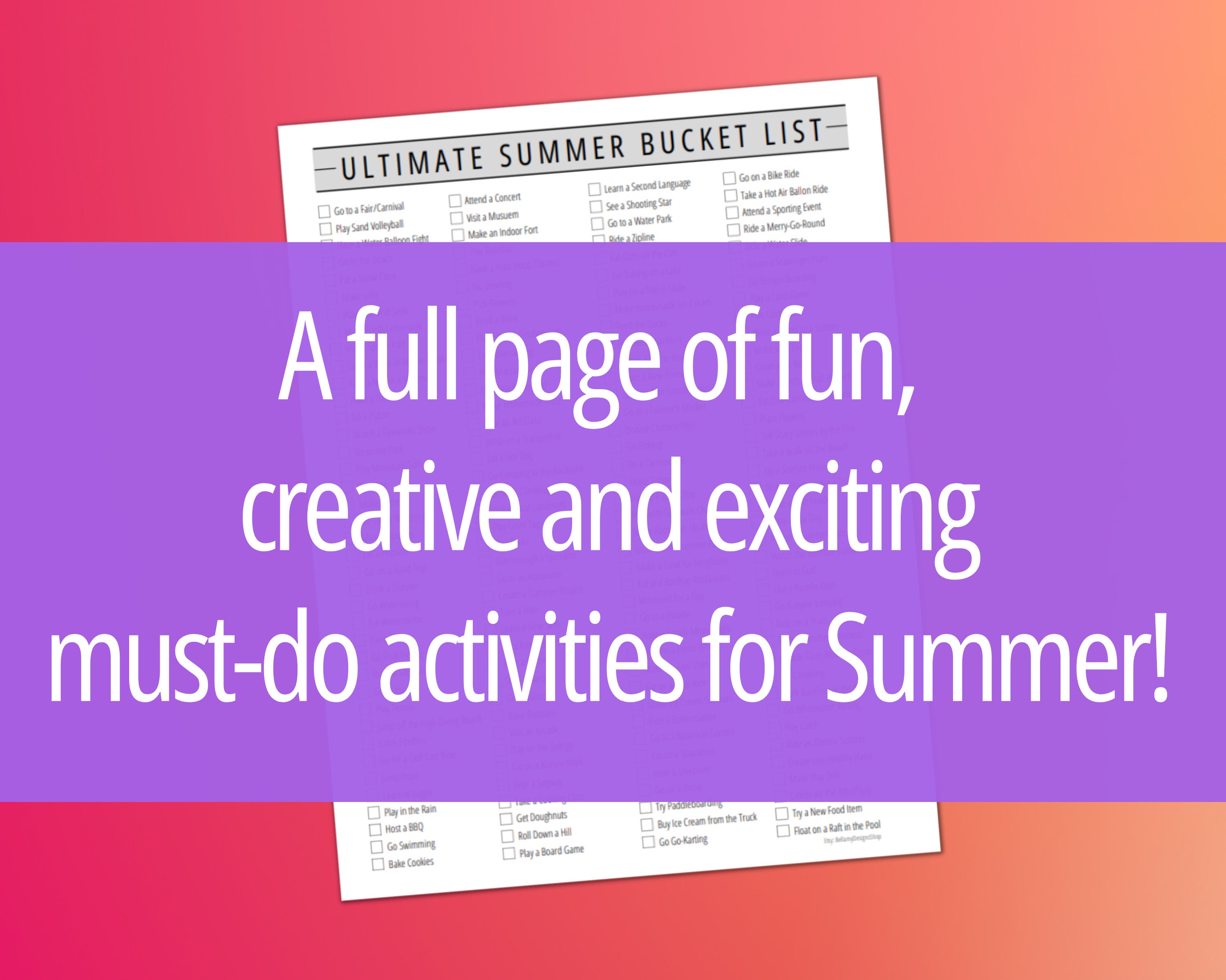 Summer Bucket List Kids Family Adults Summertime Activities Etsy