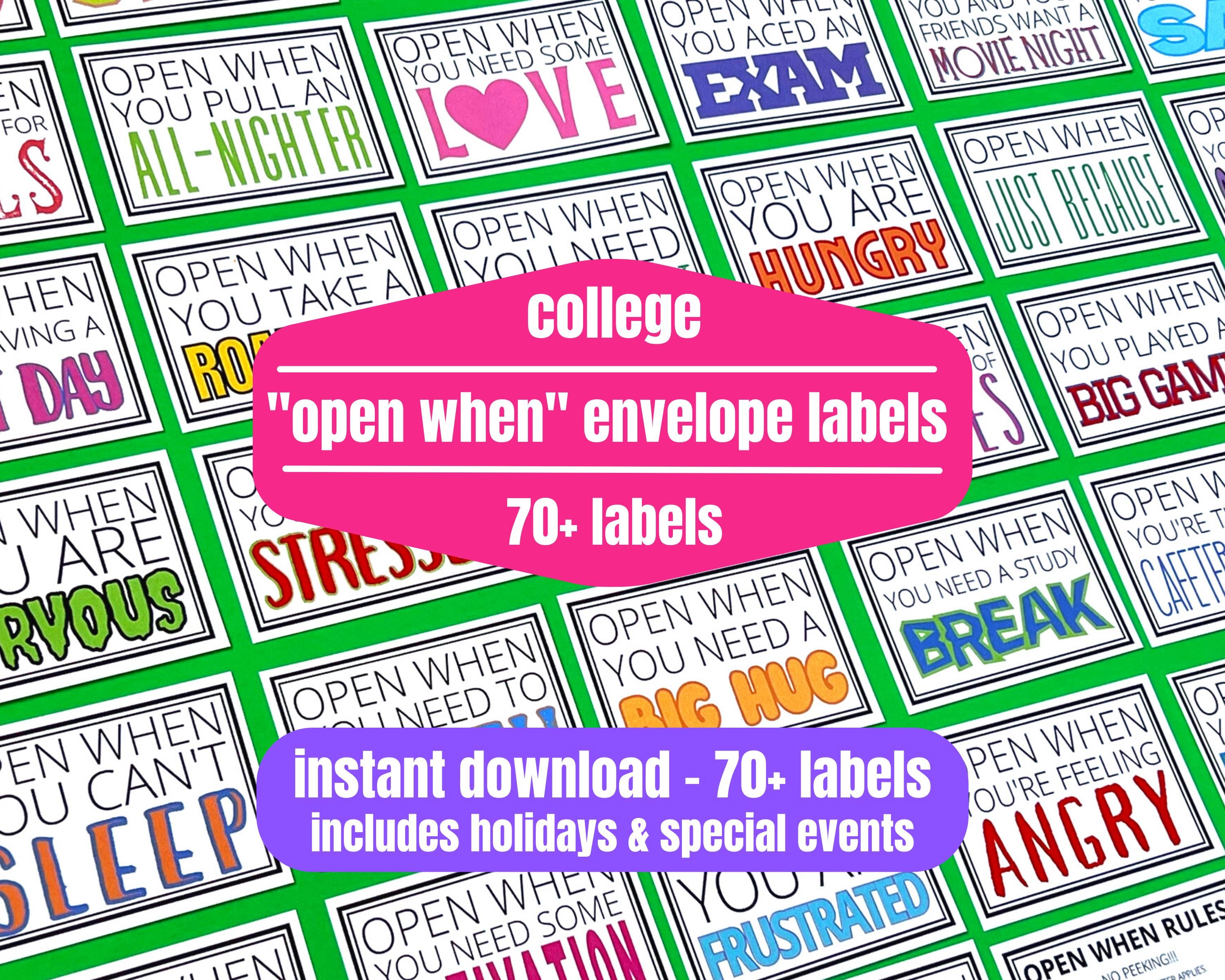 Open When Printable Letter Labels, Envelope Label or Card, College ...