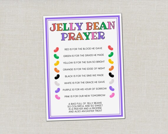 Jelly Bean Prayer Poem Printable, Religious Gift Tags, Easter Basket Stuffer, Easter Party Favor Snack Treat, School or Church Prayer Card