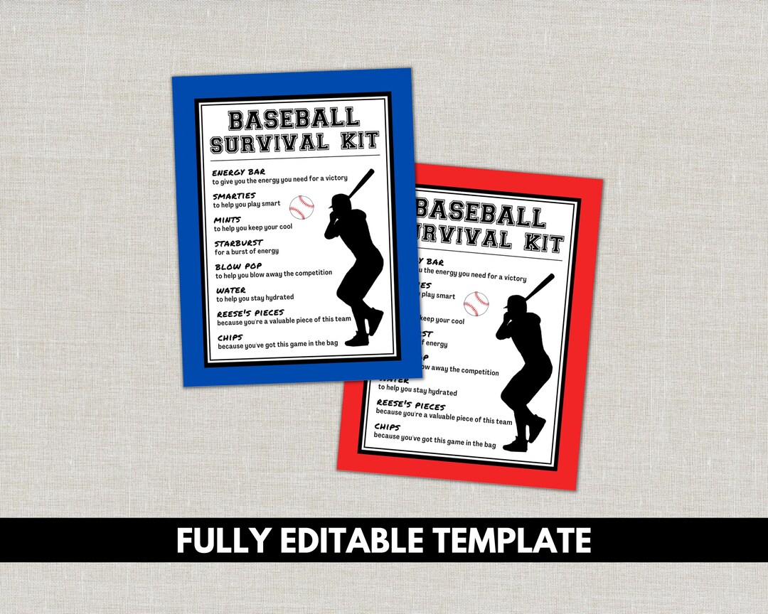 Baseball Survival Kit Gift Tags, Tournament Good Luck Goodie Bag Tag ...