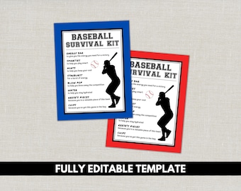 Baseball Survival Kit Gift Tags, Tournament Good Luck Goodie Bag Tag for Party Favors, Players Team Coach Baseball Mom, Treat Tag Template