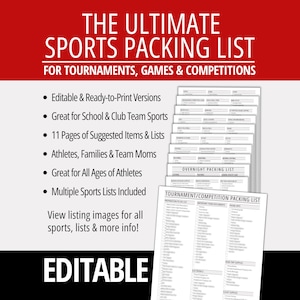 Lista rzeczy do spakowania na zajęcia sportowe dla rodziców sportowców i matek drużyn, lista kontrolna zawodów turniejowych, planer pakowania do druku dla drużyn szkolnych i klubowych