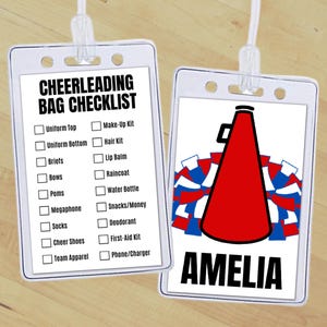 Insertion d'étiquette de sac de pom-pom girl modifiable, étiquette de nom personnalisée pour la liste de contrôle de l'équipement, étiquette de sac à dos de sport pour écoles et clubs, liste de colisage Cheer