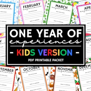 Un an d'expériences, cadeau à imprimer pour donner du temps, 12 mois d'expériences et d'aventures, cadeau bricolage pour enfants, coupon d'activités familiales, idée cadeau