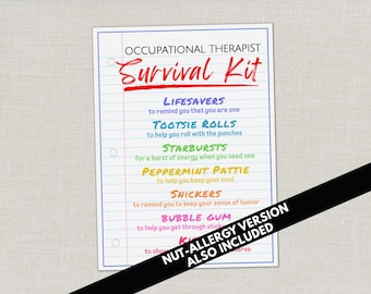 Occupational Therapist Survival Kit Gift Tags, Occupational Therapy Appreciation Bag Tag, Physiotherapist Thank You Gifts or OT Party Favors