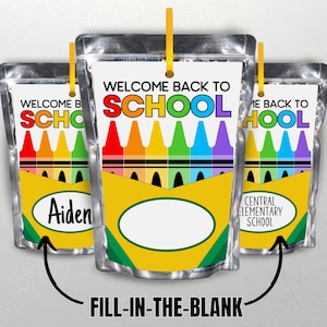 Back to School Juice Pouch Labels Wrappers, 1st Day of School, Students Teachers Co-Workers PTO PTA, Goodie Bag Party Favors, Class Treats