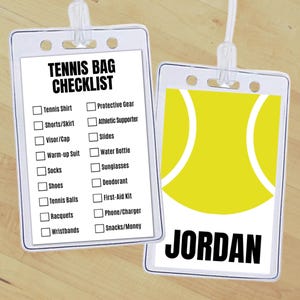 Insertion d'étiquette de sac de tennis modifiable, étiquette de nom de liste de contrôle d'équipement de tennis personnalisée, étiquette de sac à dos de sport d'école et de club ou liste de colisage