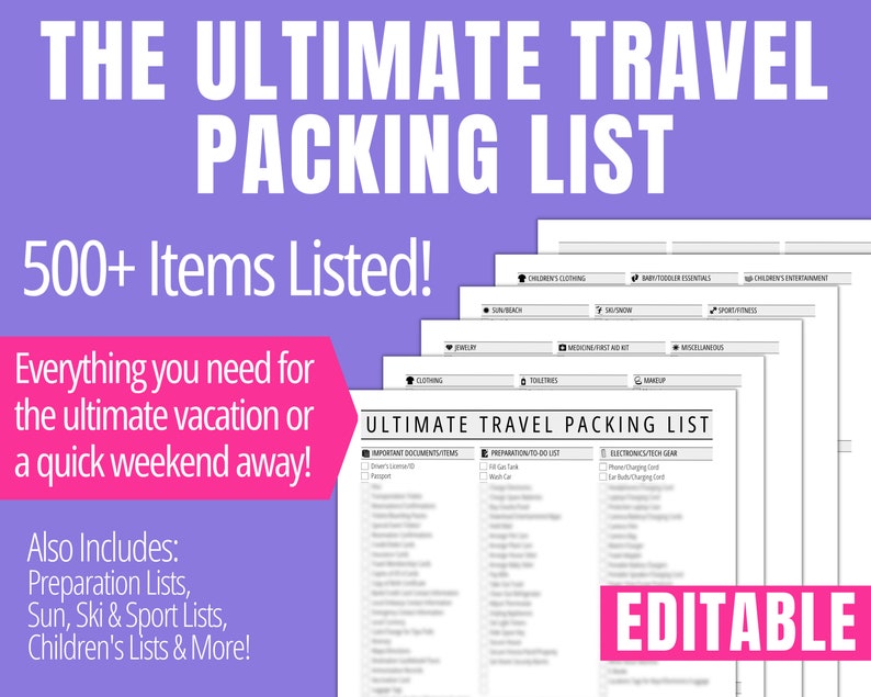 Ultimate Travel Packing List Printable Packing Planner List - Etsy