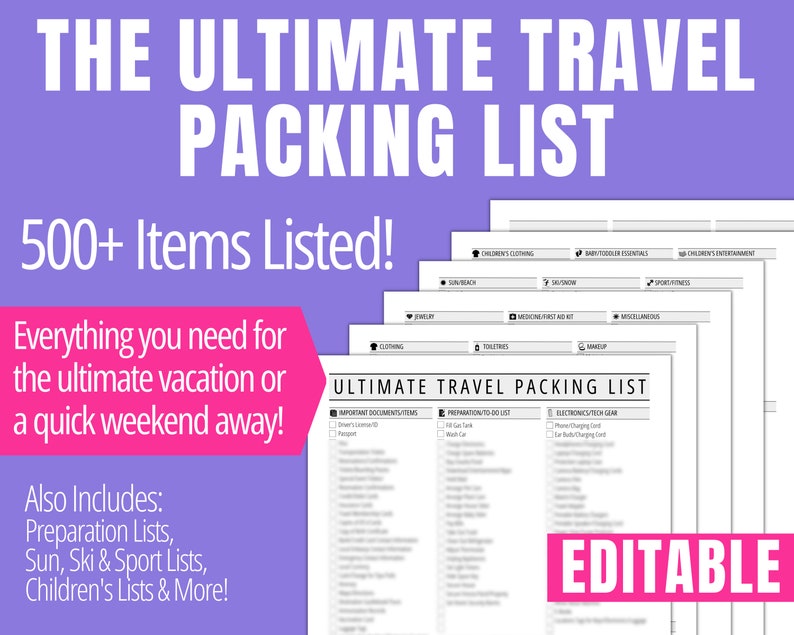 Week Packing Planner Ultimate Travel Packing List Printable Packing Planner List - Etsy