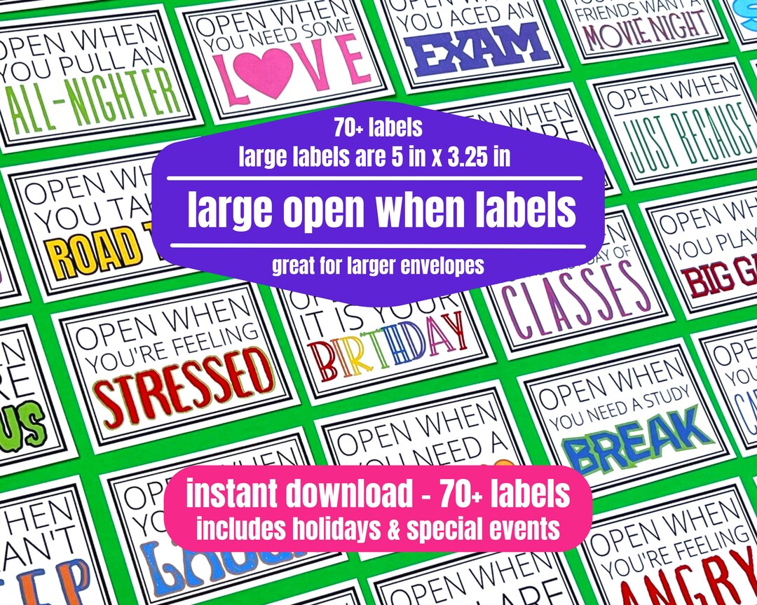 Large Open When Labels, Printable Envelope Labels & Cards, College Care ...