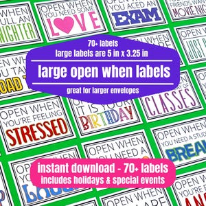 Large Open When Labels, Printable Envelope Labels & Cards, College Care Package Kit, Move-in or Leave Behind Gift, College Daughter Son Gift