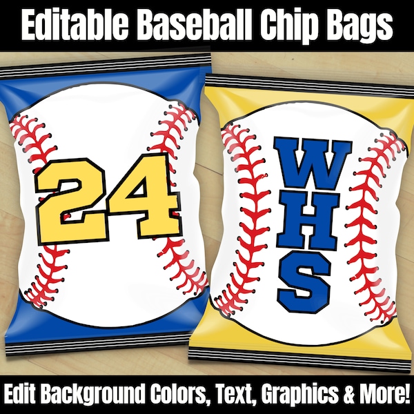 Baseball Chip & Treat Bag, Editable Baseball Chip Bag Printable, Baseball Party Favor Goody Bags, Kids Teams Coaches Sports Theme Party