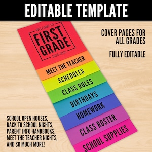 Sjabloon Back to School stapelbare pagina's, Meet The Teacher-flip-over, open huis-boekje, handboek voor ouderavond, boek aangepaste stapelbladen