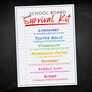 Étiquettes-cadeaux pour kit de survie du conseil scolaire, carte de remerciement pour remerciement d'un membre du conseil scolaire, idée cadeau étiquette de sac cadeau pour des articles de fête
