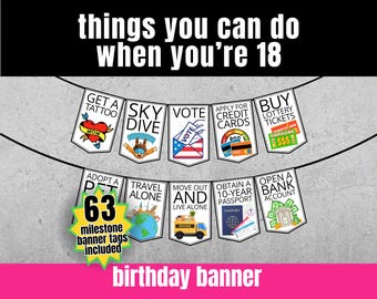 18th Birthday Banner Printable, Things You Can Do When You're 18, 18th Birthday Gift Idea for Daughter Son or Friend, Birthday Party Decor