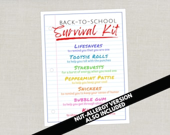 Back to School Survival Kit Gift Tags, Great Idea for Kids & Teacher Appreciation Thank You Cards, Party Favors and Gift Ideas for Educators