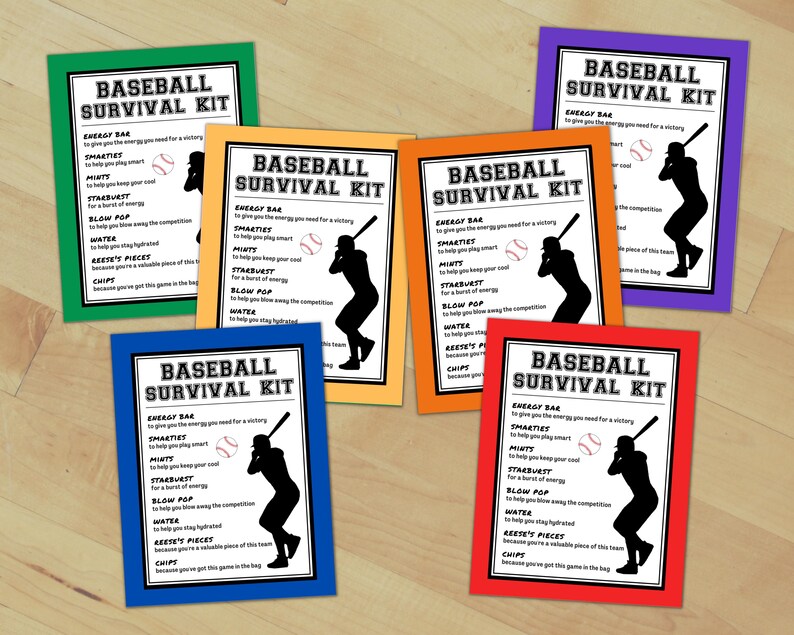Baseball Survival Kit Gift Tags, Tournament Good Luck Goodie Bag Tag ...