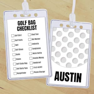 Insertion d'étiquette de sac de golf modifiable, étiquette personnalisée pour liste de contrôle du matériel de golf, étiquette de sac à dos de sport pour écoles et clubs, liste de colisage de sac de golf