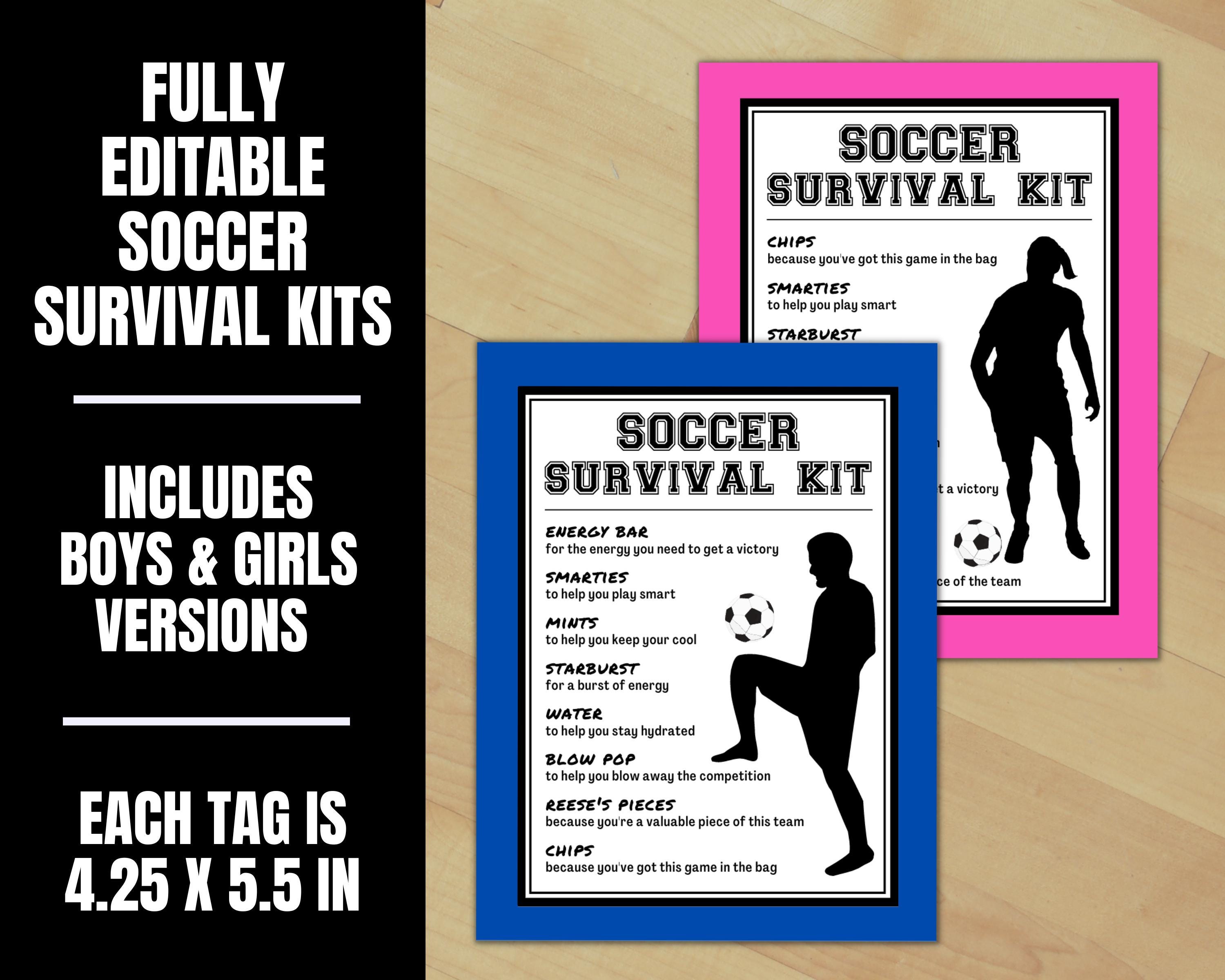 Editable Soccer Survival Kit Tags, Boys & Girls Soccer Game Day Treat ...