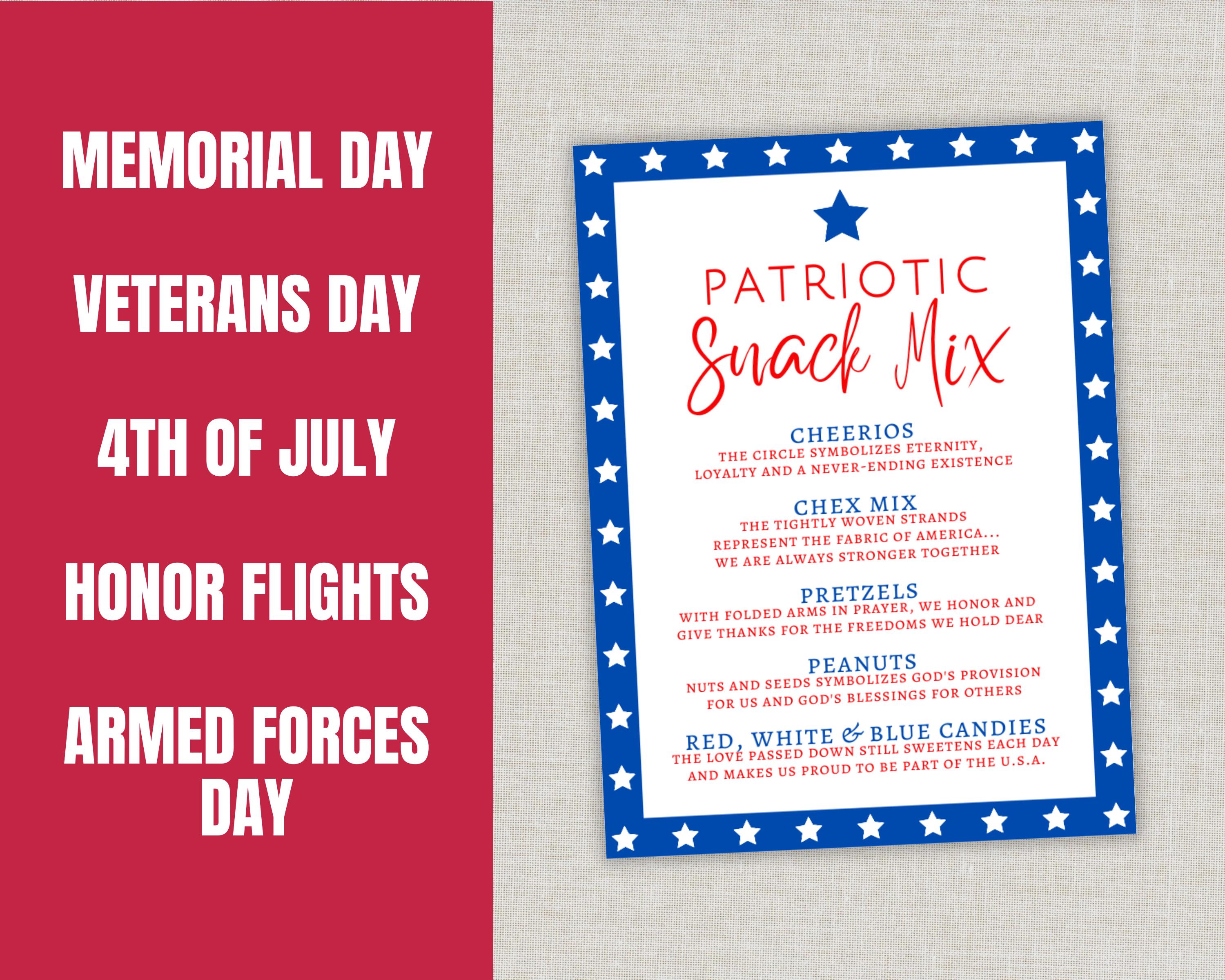 Patriotic Snack Mix Tags, Party Favor Cards for Army Navy Air Force or ...