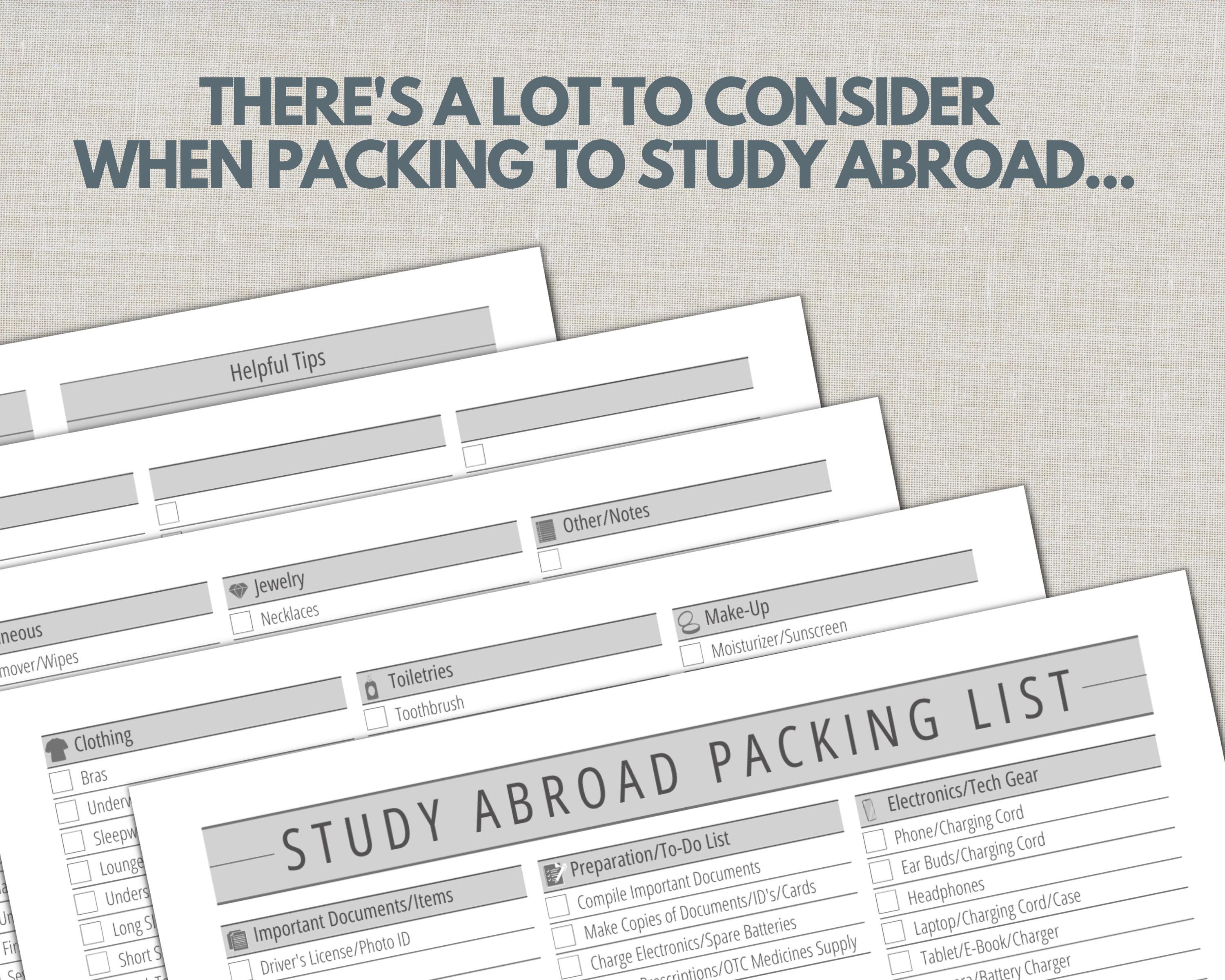 College Study Abroad Packing List, Semester Overseas Packing Checklist ...