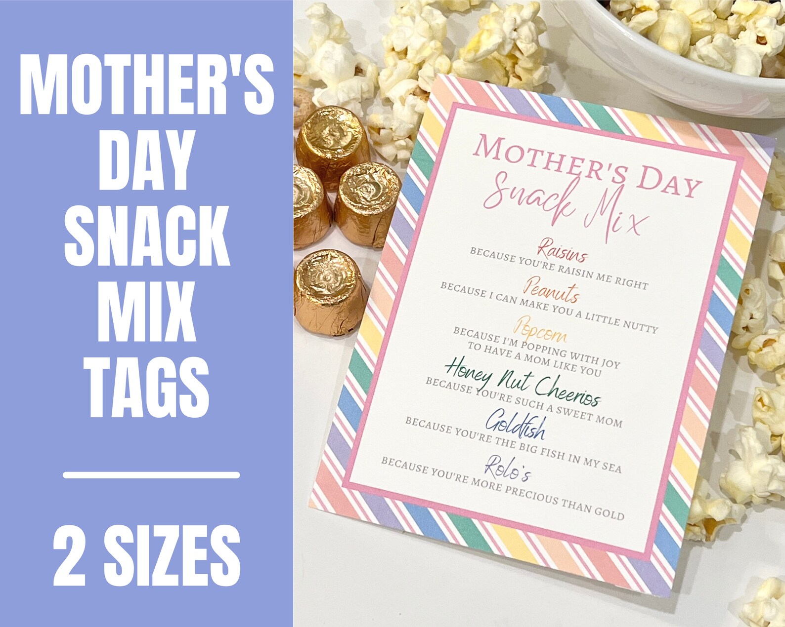 Mother's Day Snack Mix Printable Gift Tags Moms Day Etsy