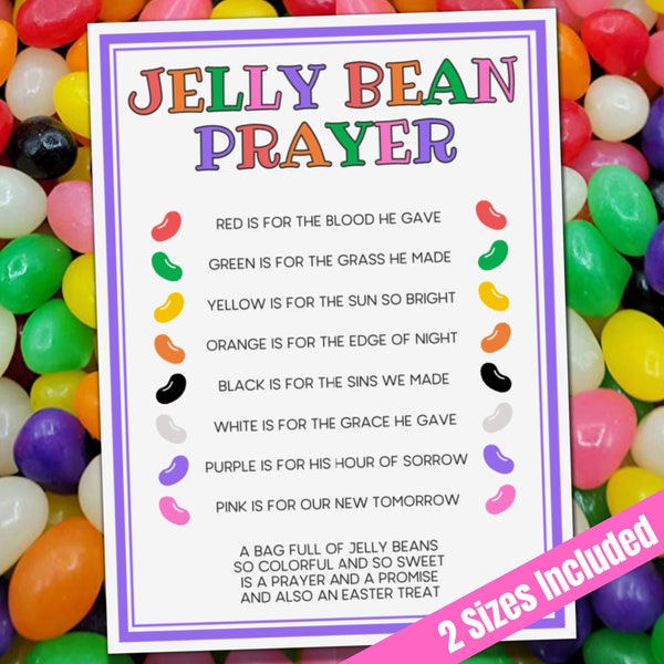 Jelly Bean Prayer Poem Printable, Religious Gift Tags, Easter Basket Stuffer, Easter Party Favor Snack Treat, School or Church Prayer Card