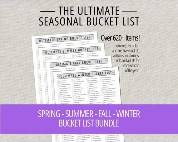 Seasonal Bucket List Bundle, Kids Family Adults Seasonal Activities Checklist, Holiday Event and Activity Planner Seasonal To-Do List