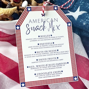 American Snack Mix Tags, Party Favor Cards for Army Navy Air Force or Marine Homecoming Graduation Retirement, American or Military event