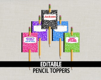 EDITABLE Pencil Toppers, Composition Notebook Printable for Students, Staff Appreciation PTO PTA Pencil Sleeve Gift, Back to School Supplies