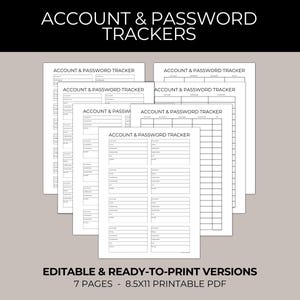 EDITABLE Account & Password Tracker Password Printable, Password Book Password Log, Bill Tracker Social Media Tracker Subscription Tracker